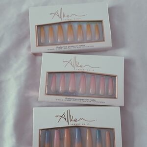 Luxury Press-On Nails Set - Orange, Pink, Blue